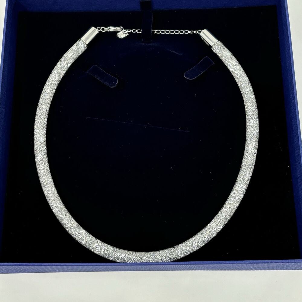 Swarovski Stardust Deluxe Clear Crystal Fishnet Tube Necklace With Earrings - Picture 2 of 6